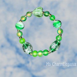 Green Glass Heart Bracelet